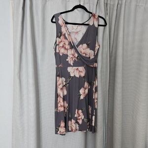 Kaileigh Gray and Pink Floral Midi Dress